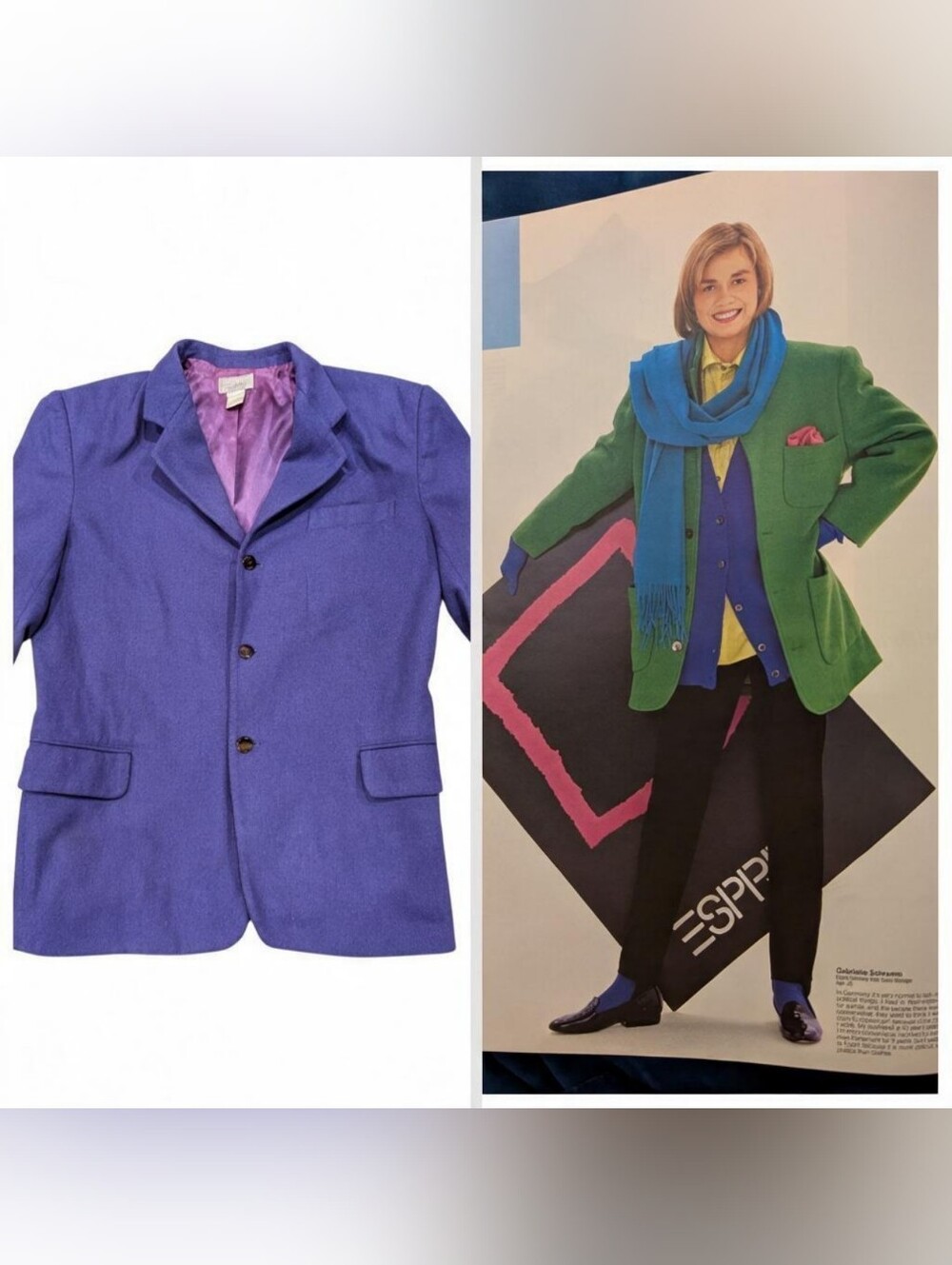 Vintage 80s Esprit Collection Purple Wool Blend Blazer Oversized Lined Jacket M
